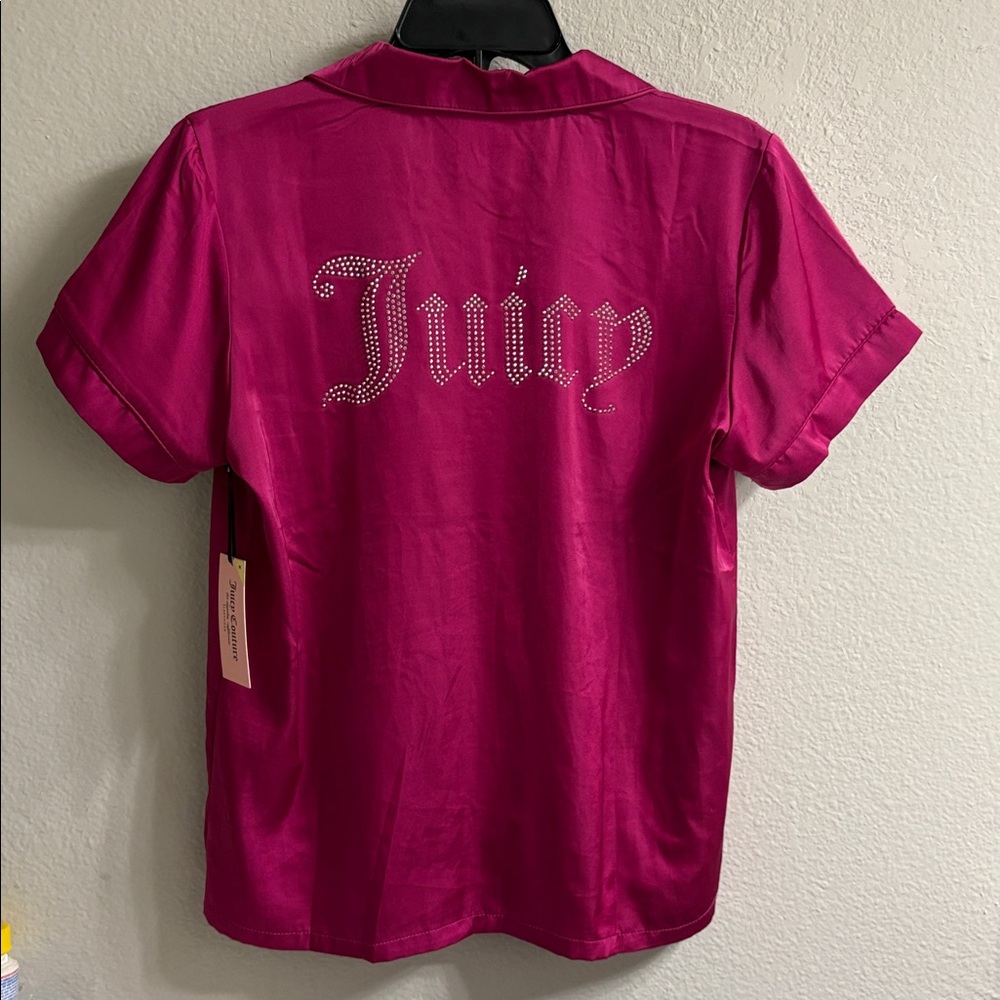 Juicy Couture 2pc Satin Short Sleeve & Shorts Sleepwear Set - Festival Fuchsia